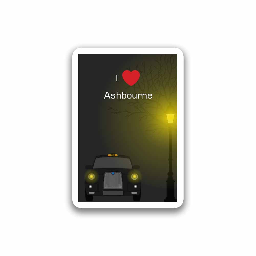 Ashbourne Love Taxi Black Sticker