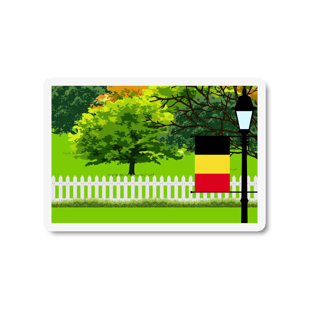 Belgium Flag Trees and Street Lamp Sticker