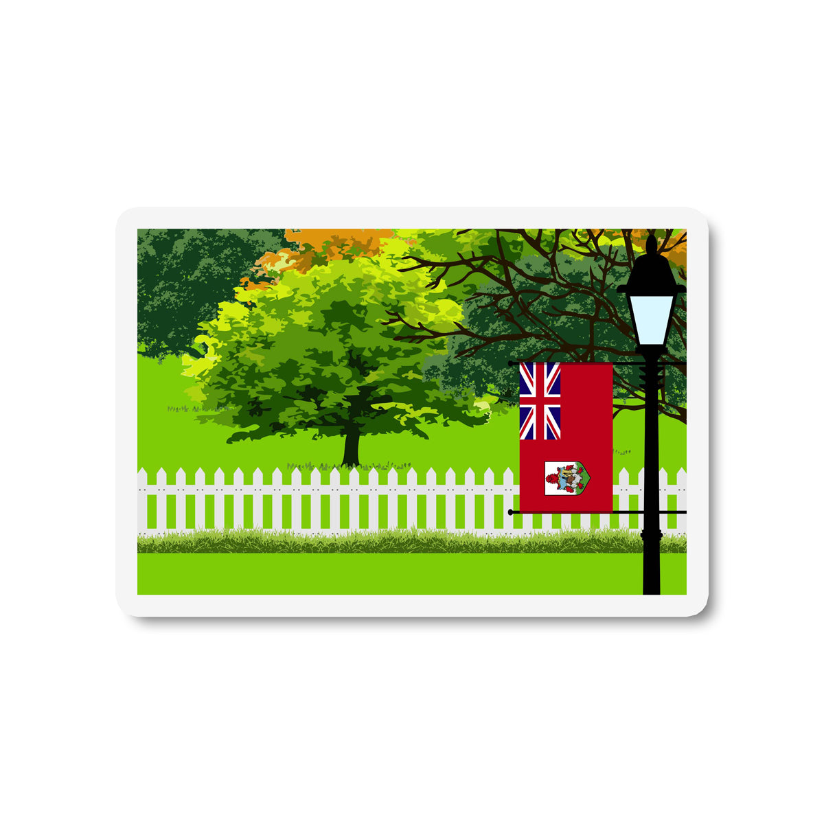 Bermuda Flag Trees and Street Lamp Sticker