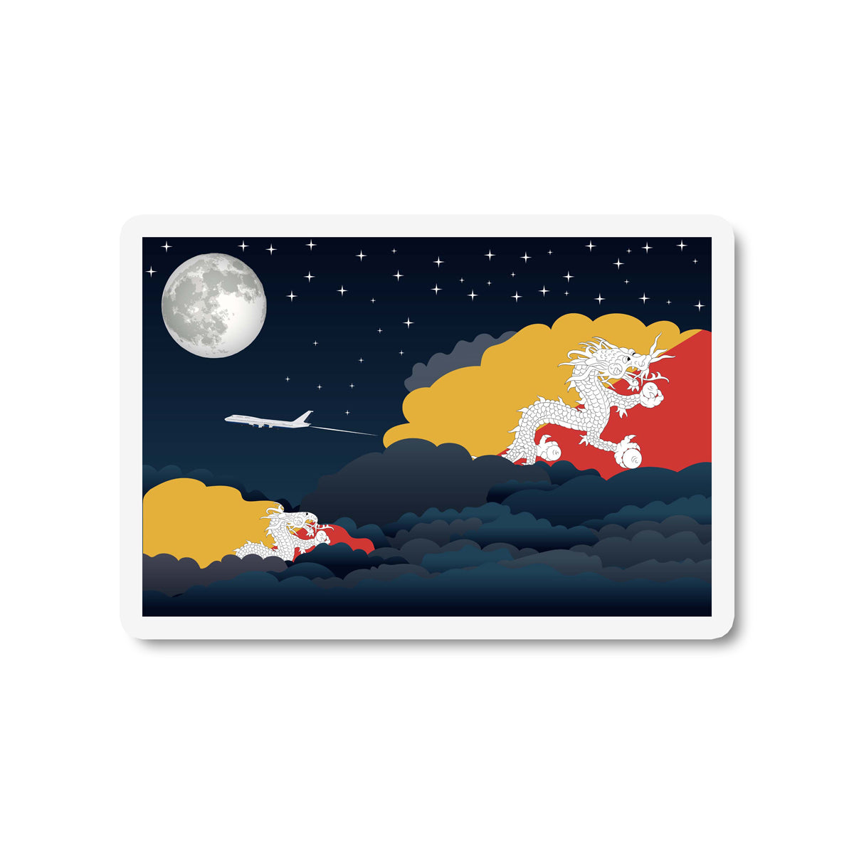 Bhutan Flags Night Clouds Sticker