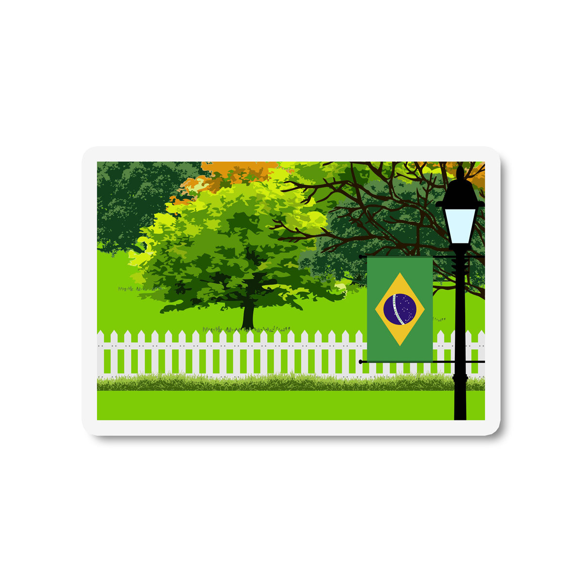 Brazil Flag Trees and Street Lamp Sticker