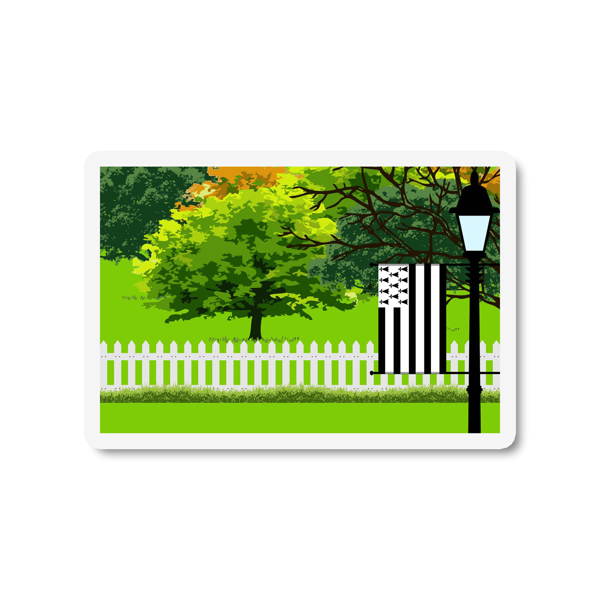 Brittany Flag Trees and Street Lamp Sticker