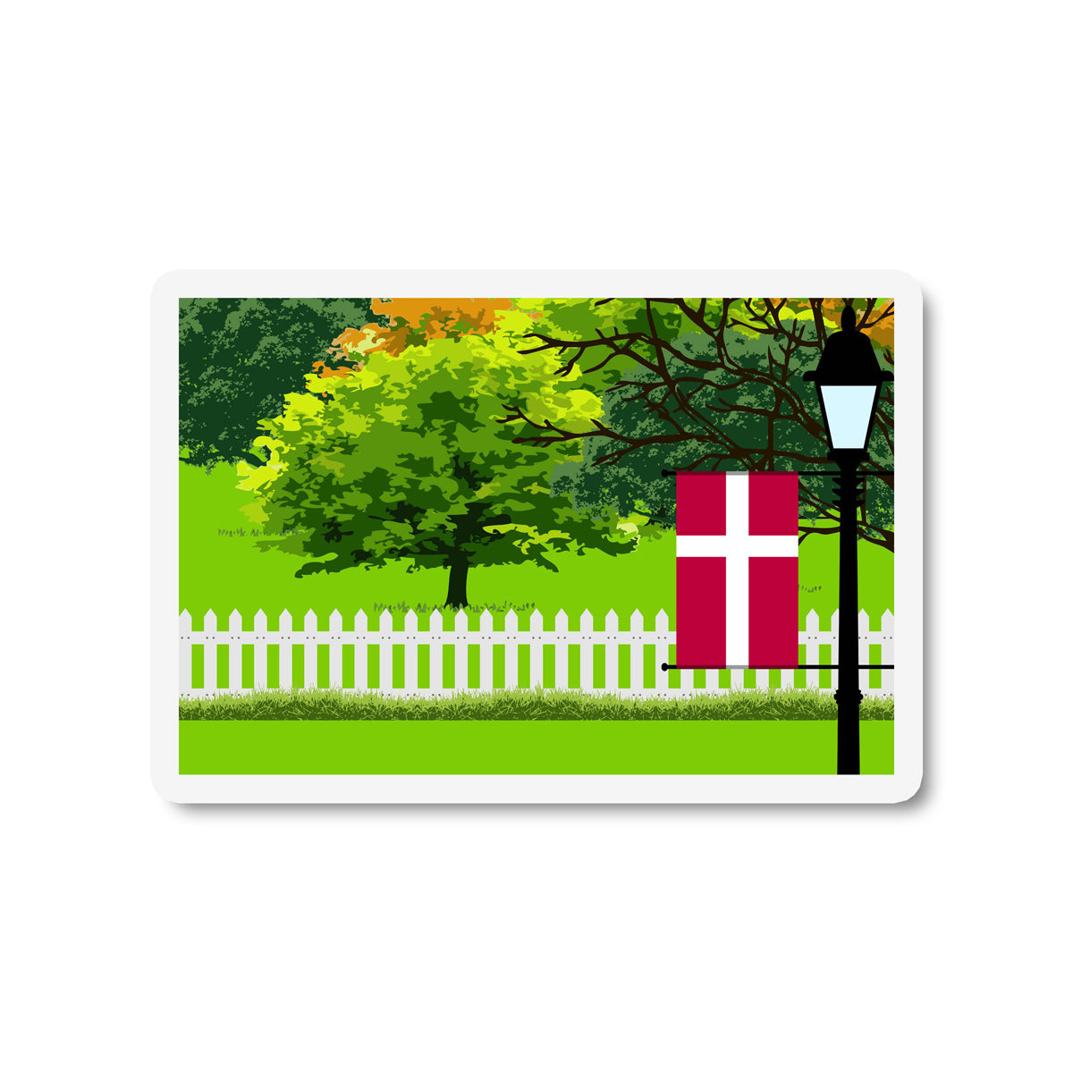 Denmark Flag Trees and Street Lamp Sticker