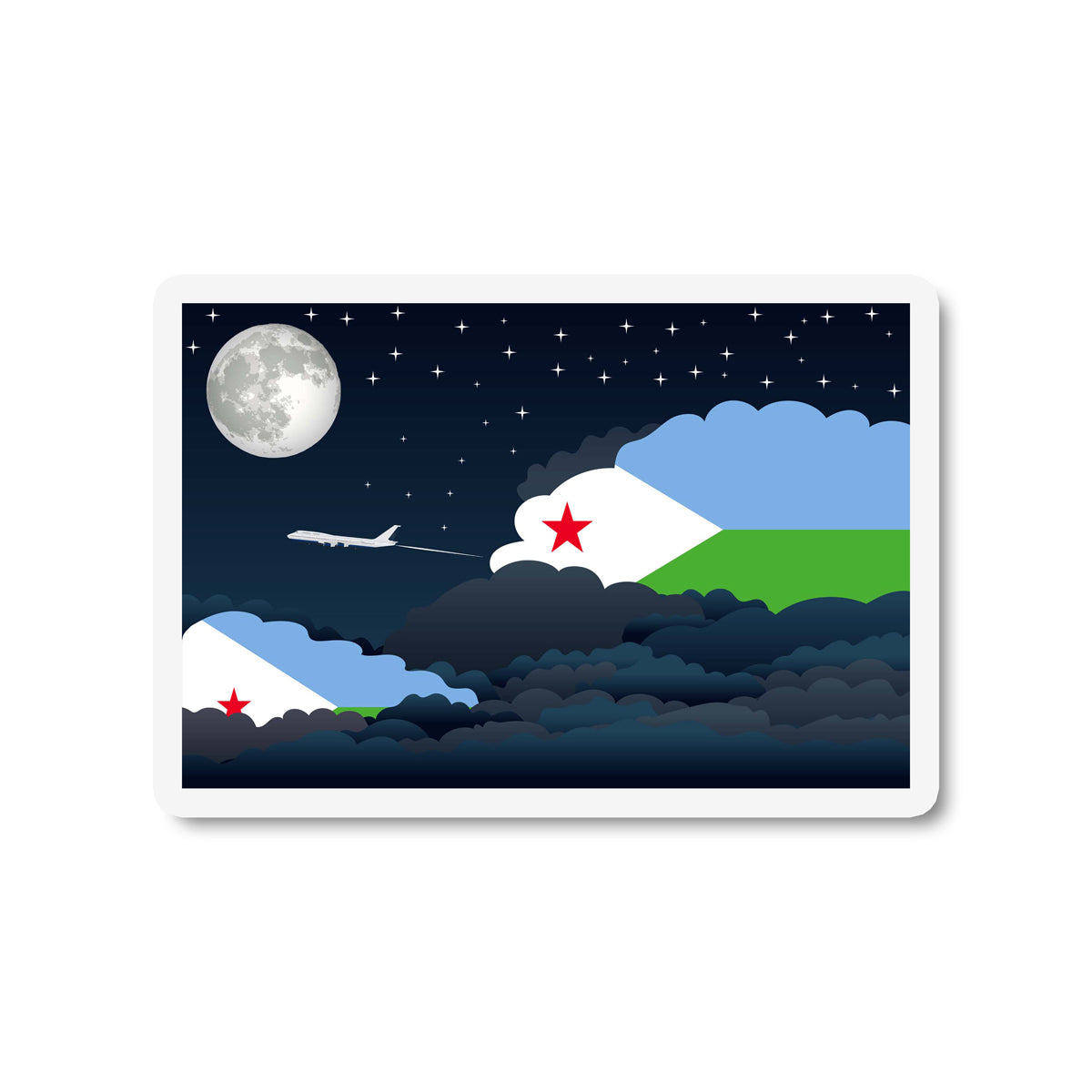 Djibouti Flags Night Clouds Sticker