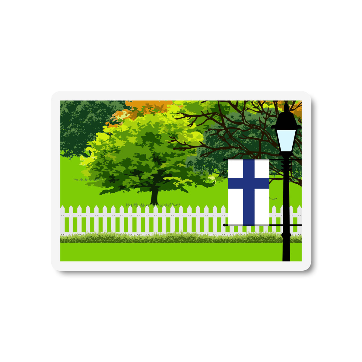 Finland Flag Trees and Street Lamp Sticker