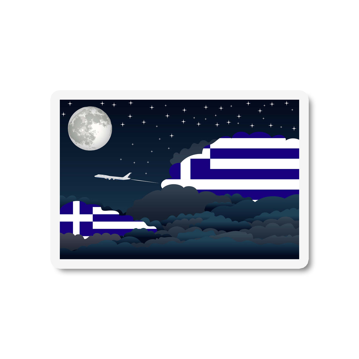 Greece Flags Night Clouds Sticker