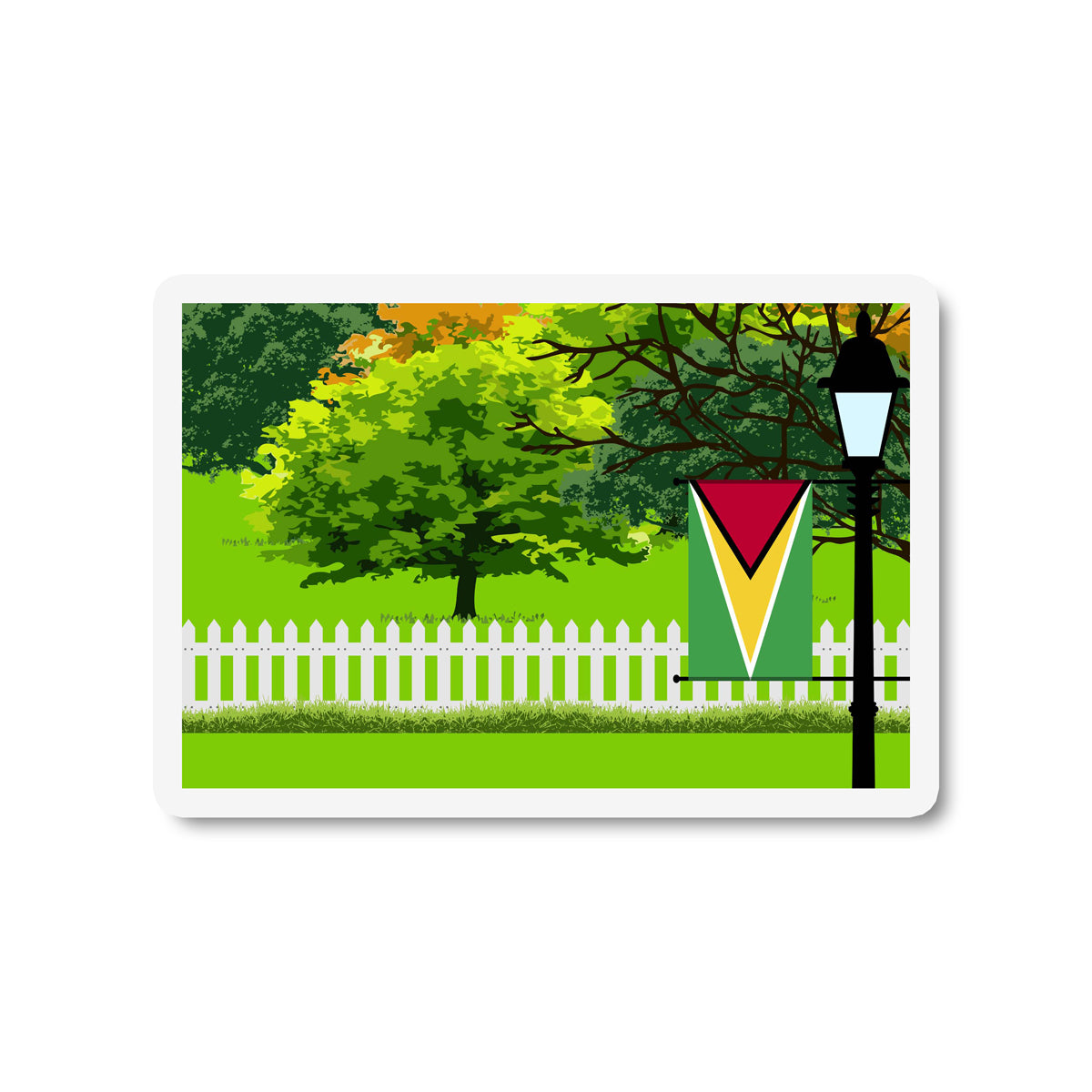 Guyana Flag Trees and Street Lamp Sticker