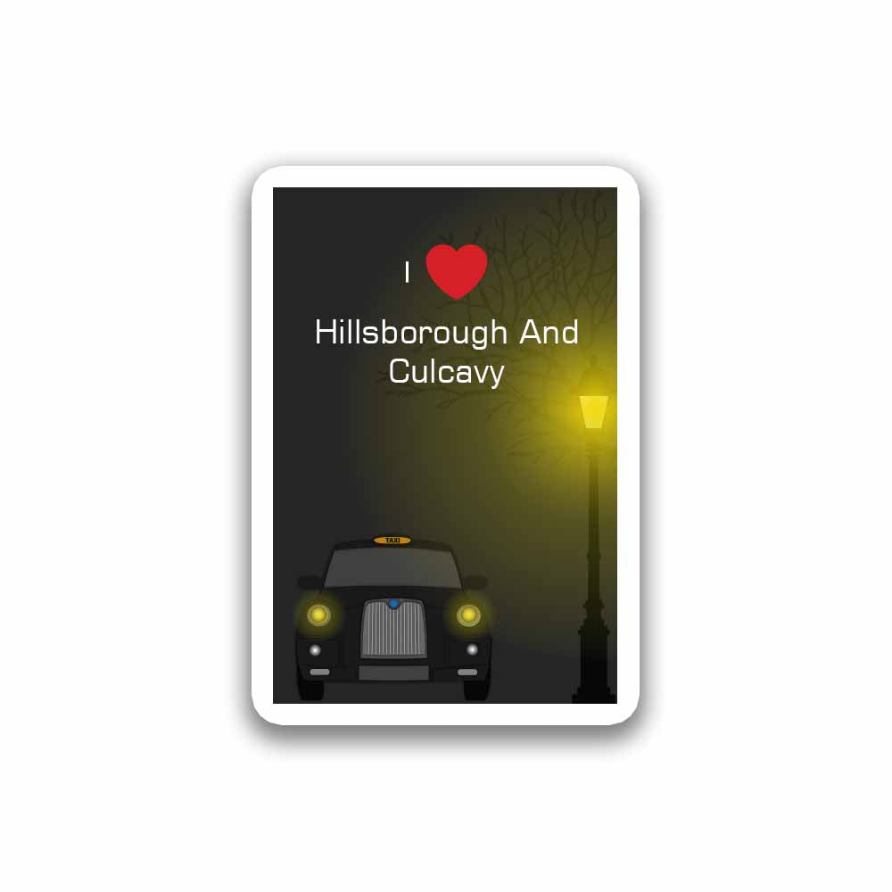 Hillsborough And Culcavy Love Taxi Black Sticker