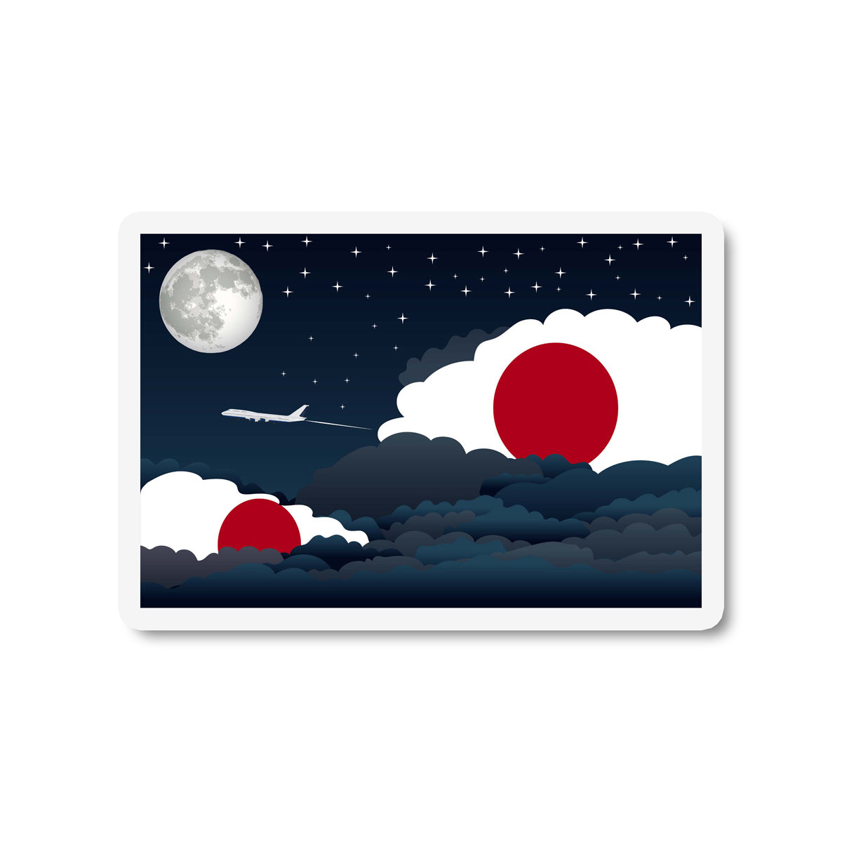 Japan Flags Night Clouds Sticker