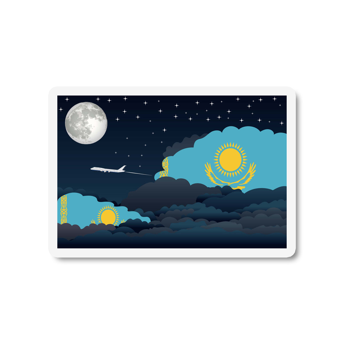 Kazakhstan Flags Night Clouds Sticker