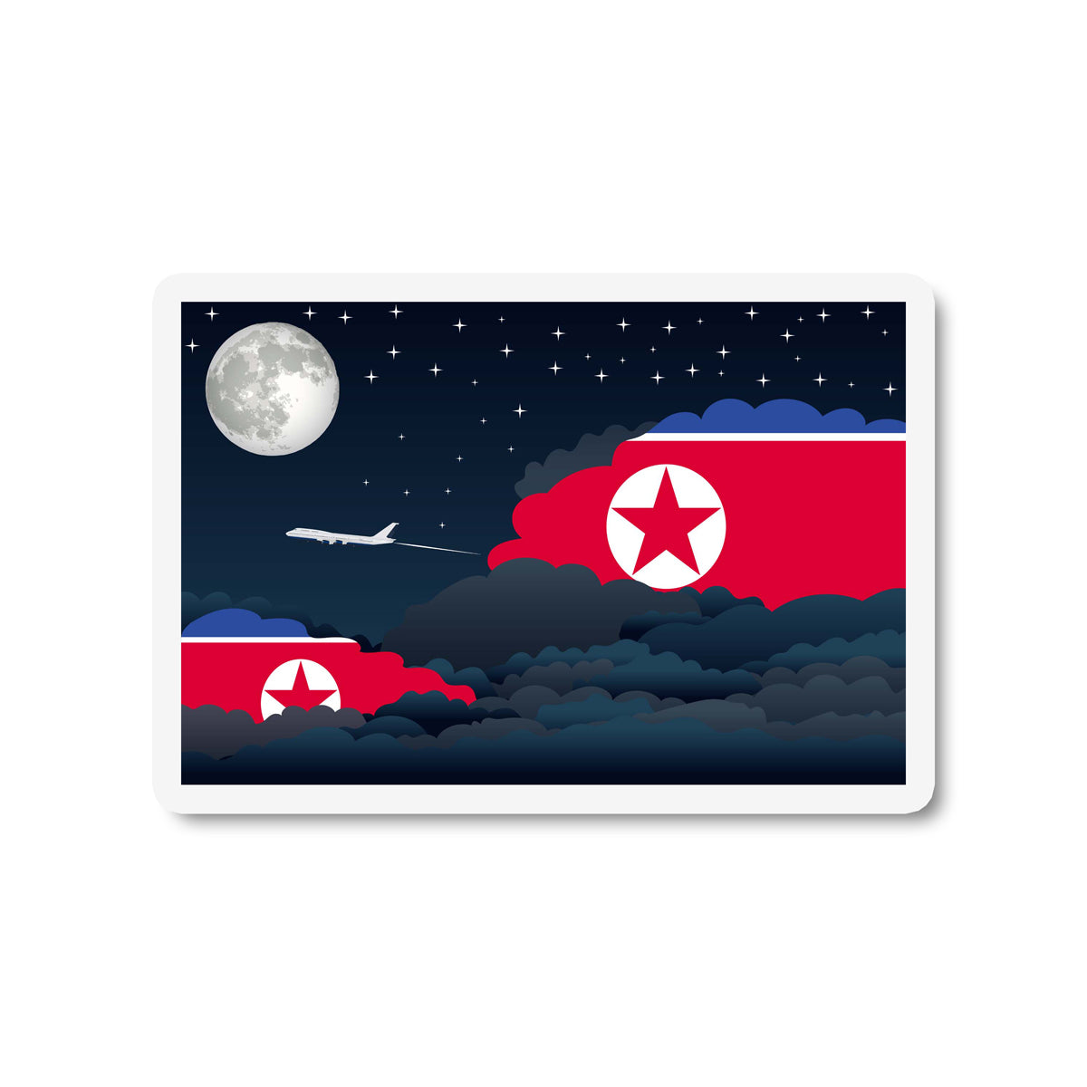 Korea, North Flags Night Clouds Sticker
