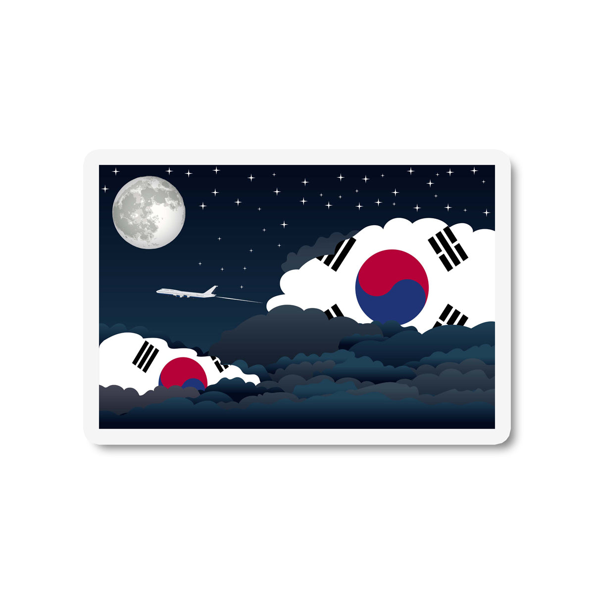 Korea, South Flags Night Clouds Sticker