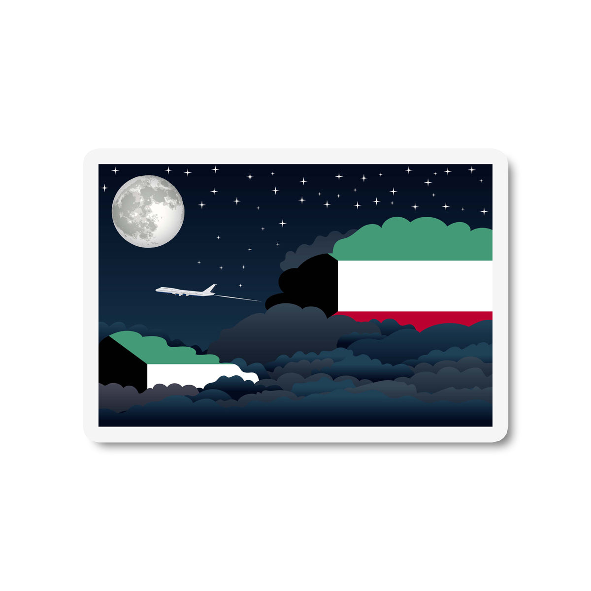Kuwait Flags Night Clouds Sticker