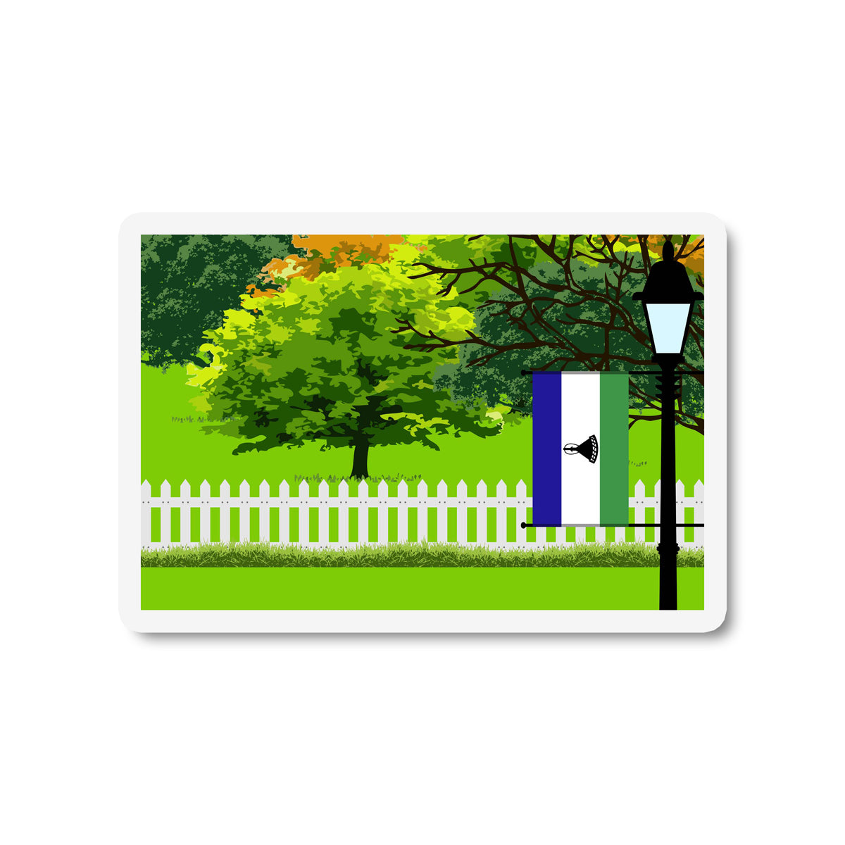 Lesotho Flag Trees and Street Lamp Sticker