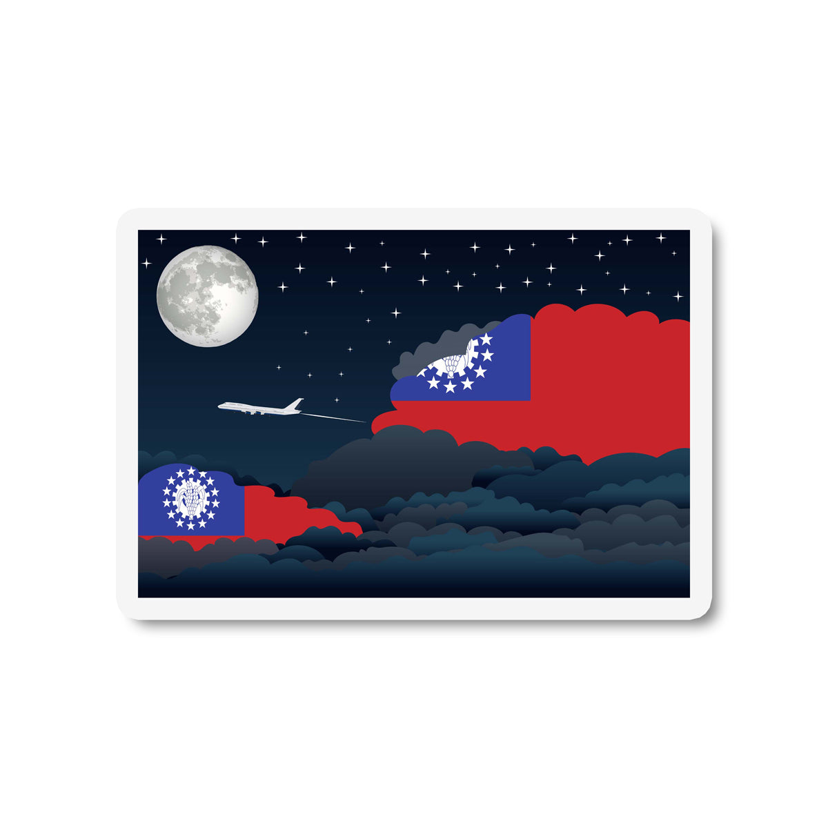 Myanmar Burma Flags Night Clouds Sticker