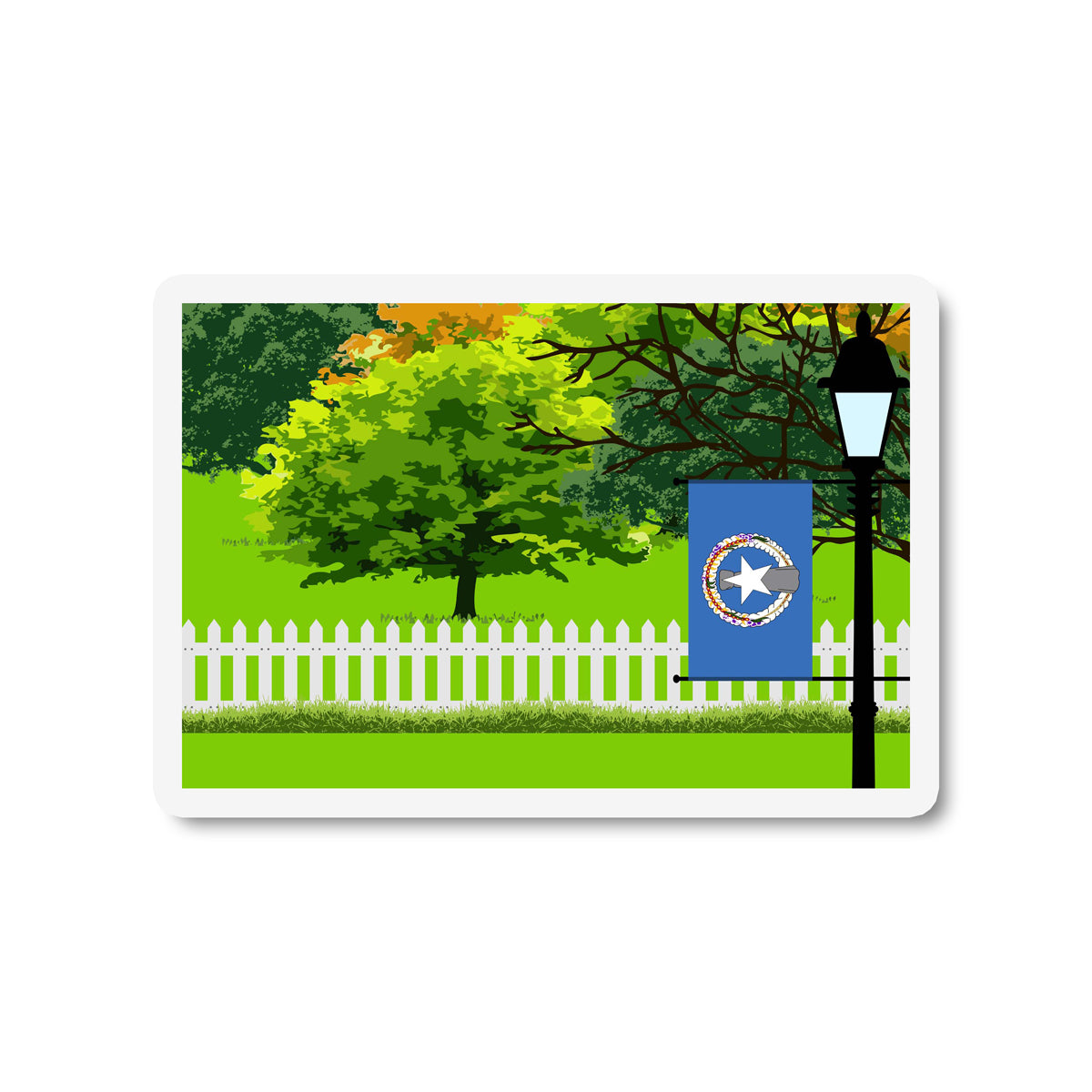 Northern Mariana Islands Flag Trees and Street Lamp Sticker