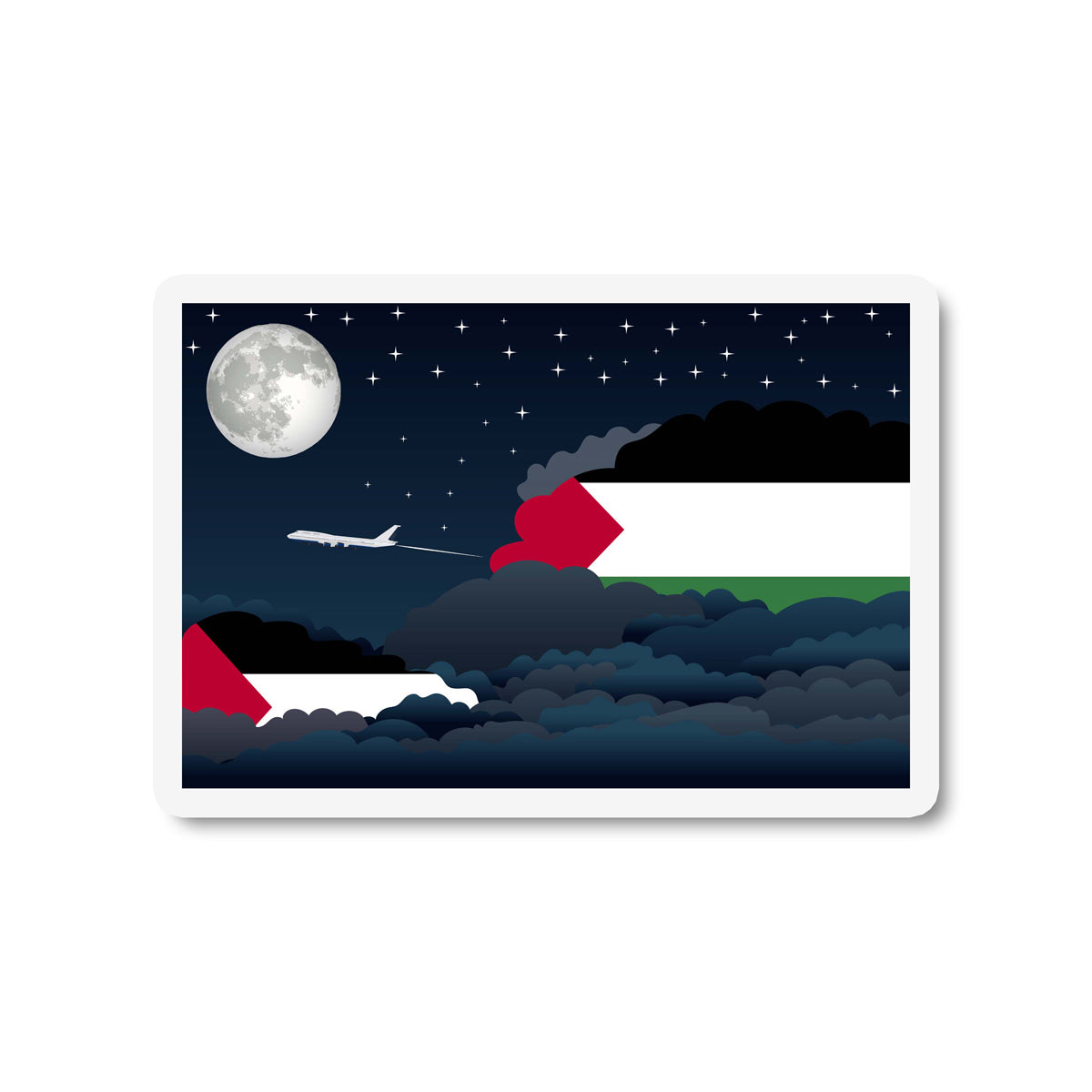 Palestine Flags Night Clouds Sticker