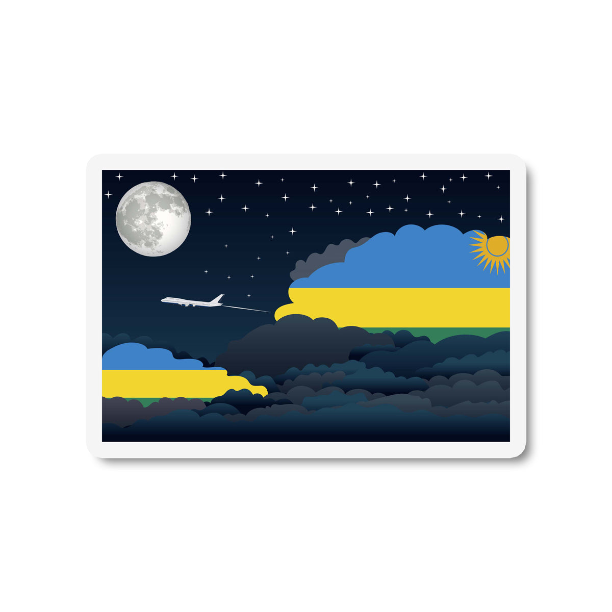 Rwanda Flags Night Clouds Sticker