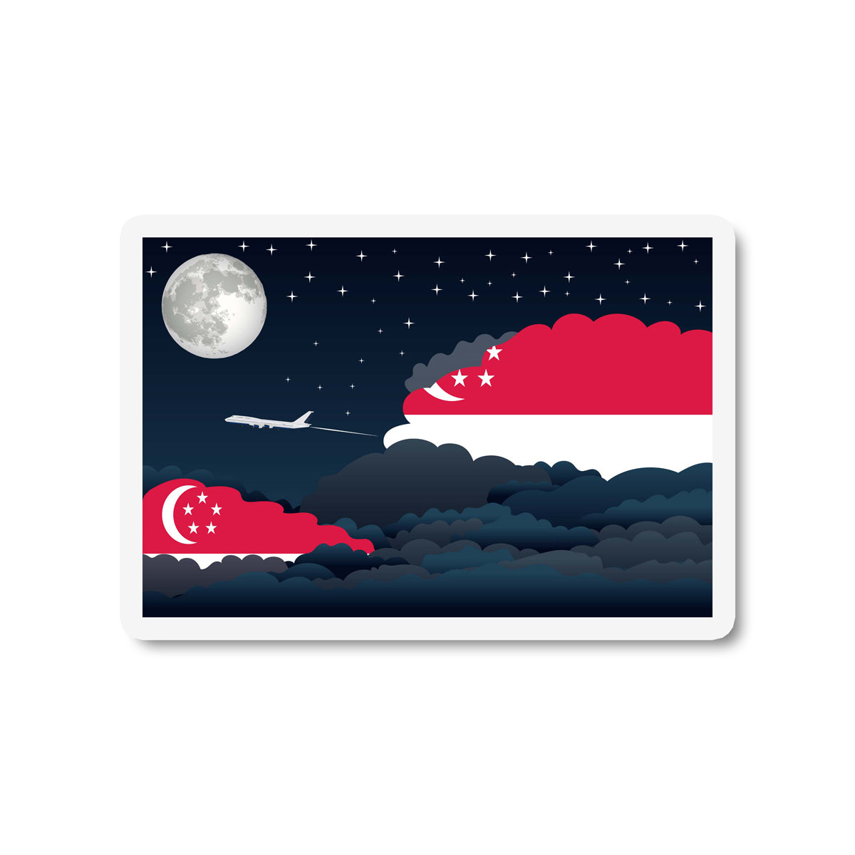 Singapore Flags Night Clouds Sticker
