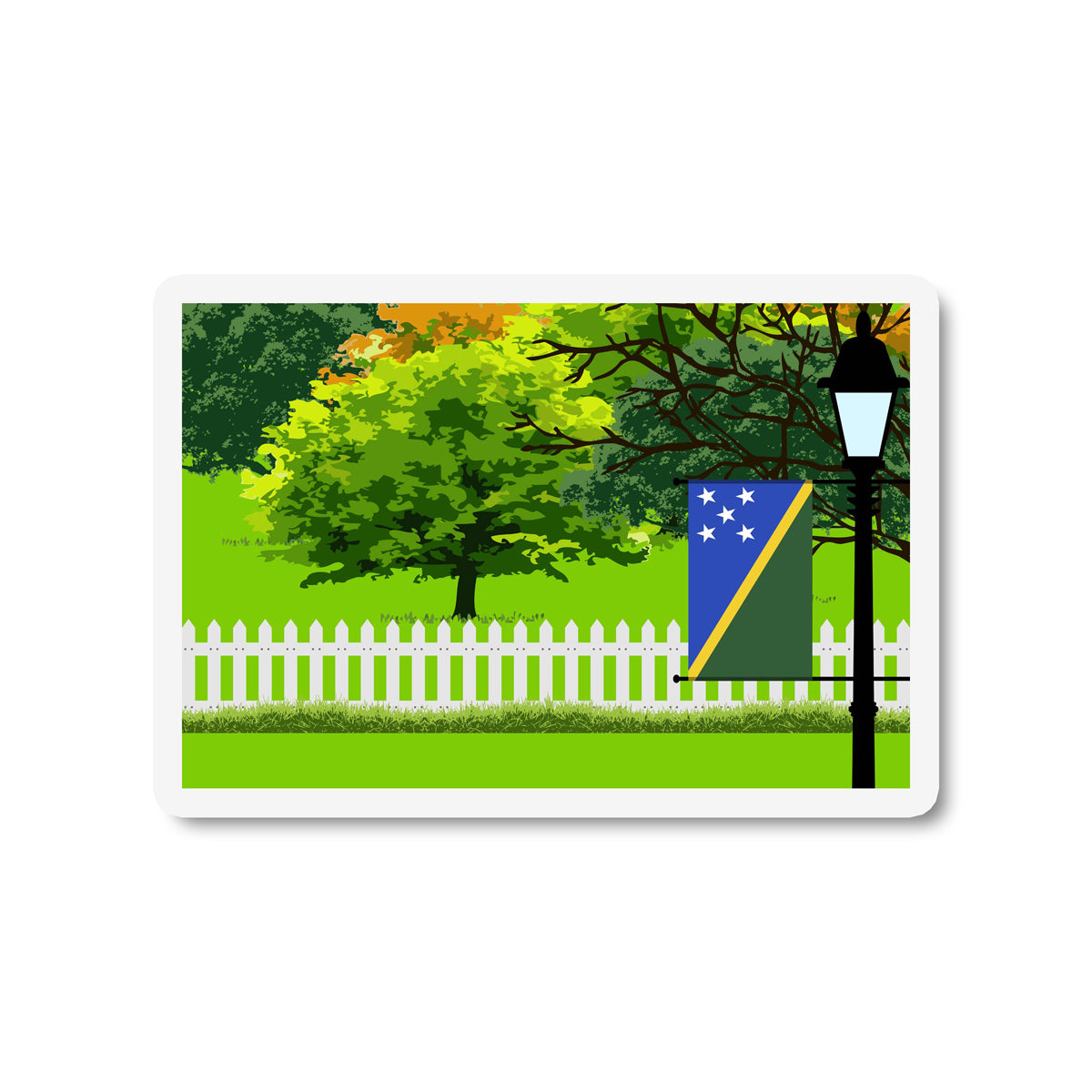 Solomon Islands Flag Trees and Street Lamp Sticker
