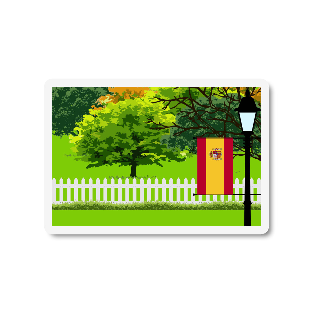 Spain Flag Trees and Street Lamp Sticker