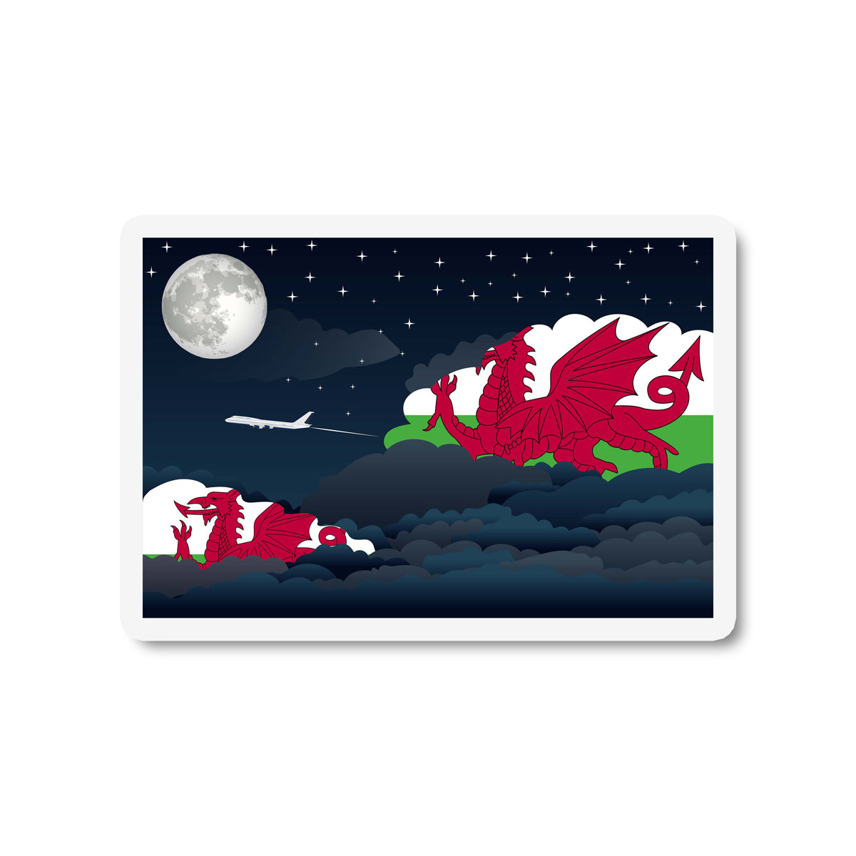 Wales Flags Night Clouds Sticker